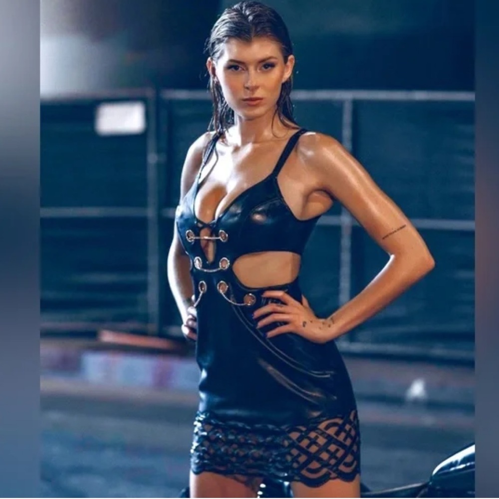 Honey Birdette NWT Claire Black Dress with Gold Accents